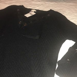 Black Lace Up Sweater